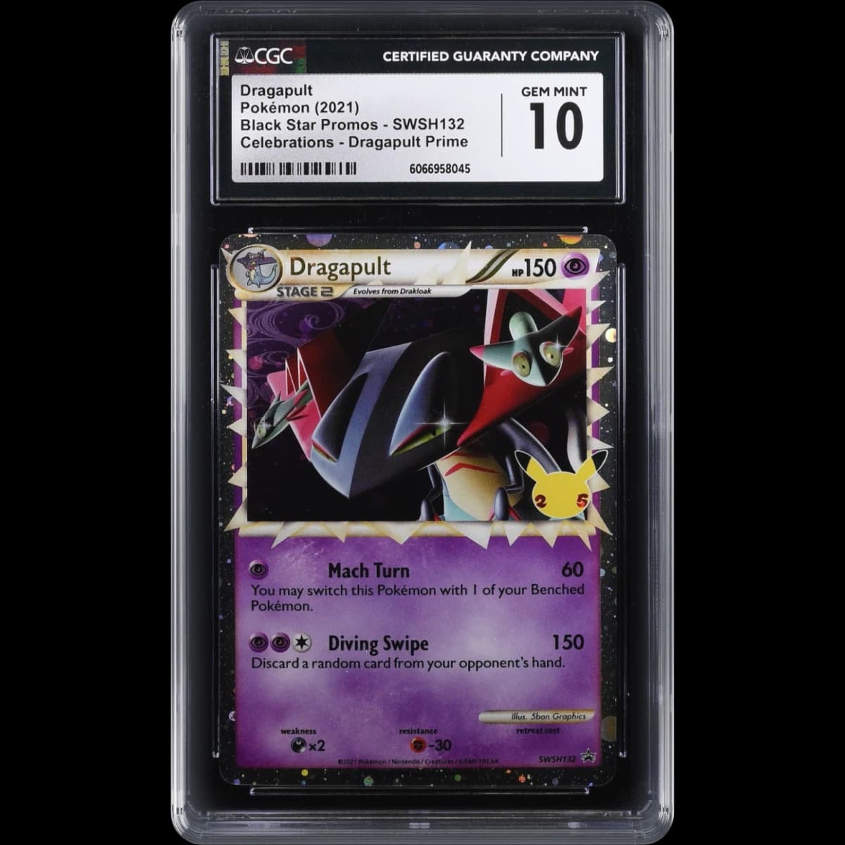 2017 Black Star Promos - Sword & Shield #SWSH132 Dragapult - Celebrations Collection - Dragapult Prime (Holo) (CGC 10 GEM MINT)