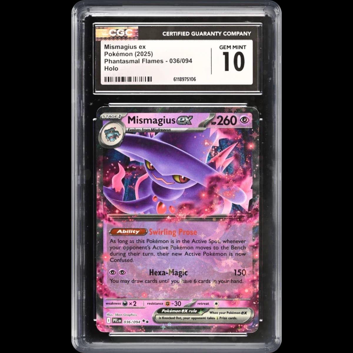 2025 Phantasmal Flames - PFL EN #036/094 Mismagius ex - Holo (CGC 10 GEM MINT)