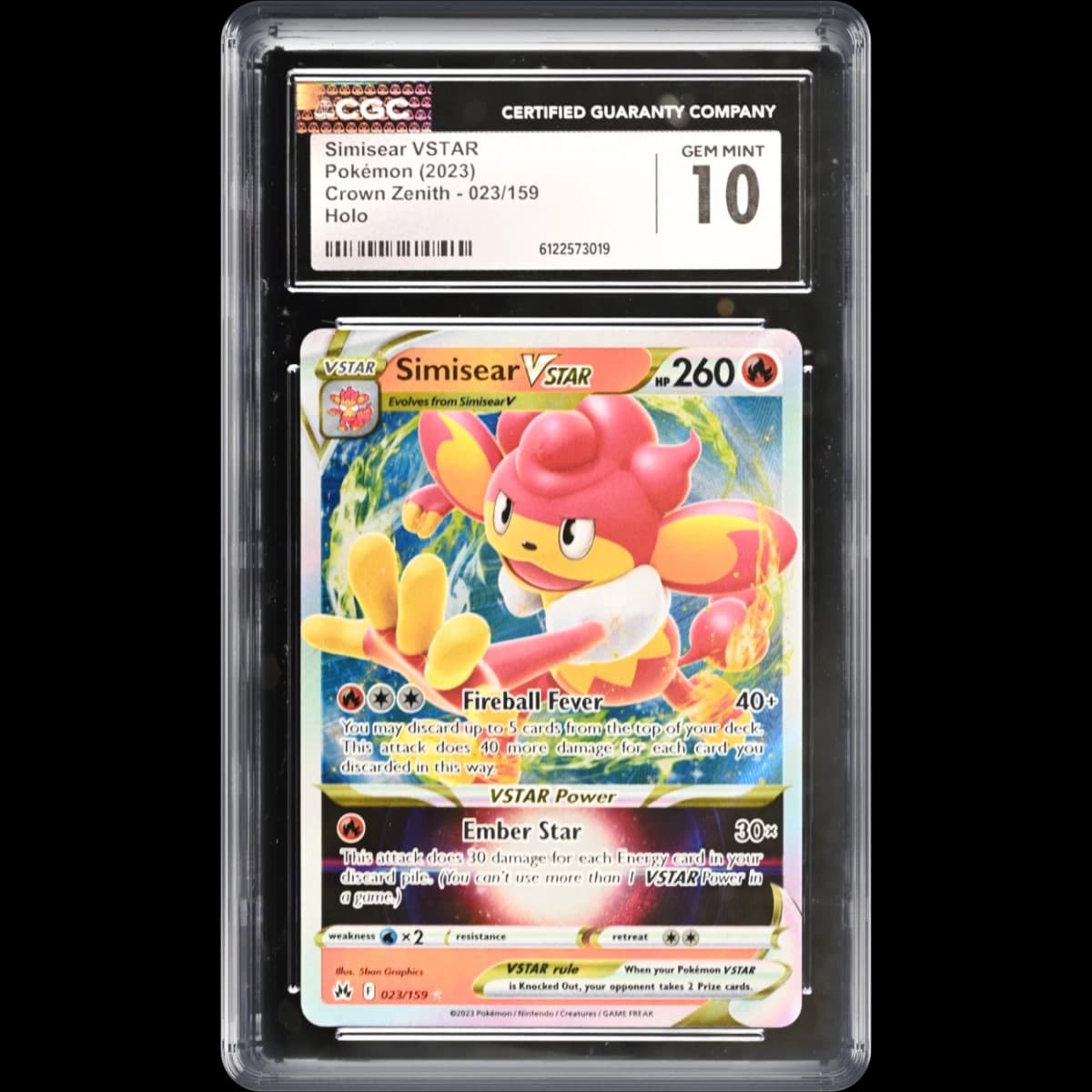 2023 Crown Zenith #023/159 Simisear VSTAR - Holo (CGC 10 GEM MINT)