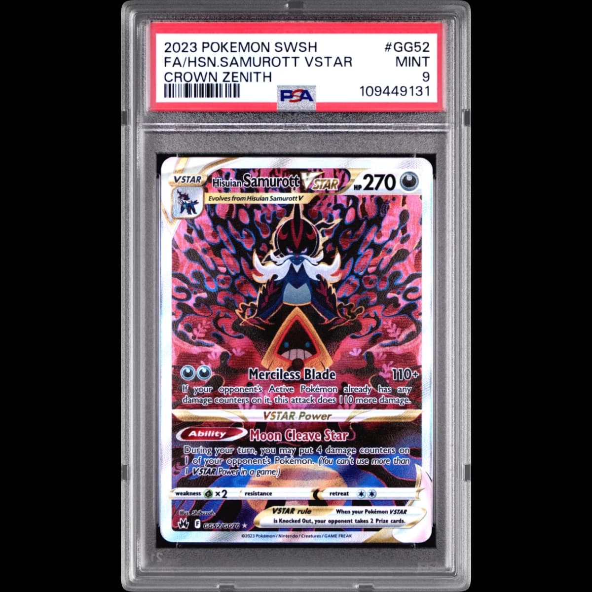 2023 Pokémon Sword and Shield Crown Zenith #GG52 Hisuian Samurott Vstar - Full Art (PSA 9 MINT)