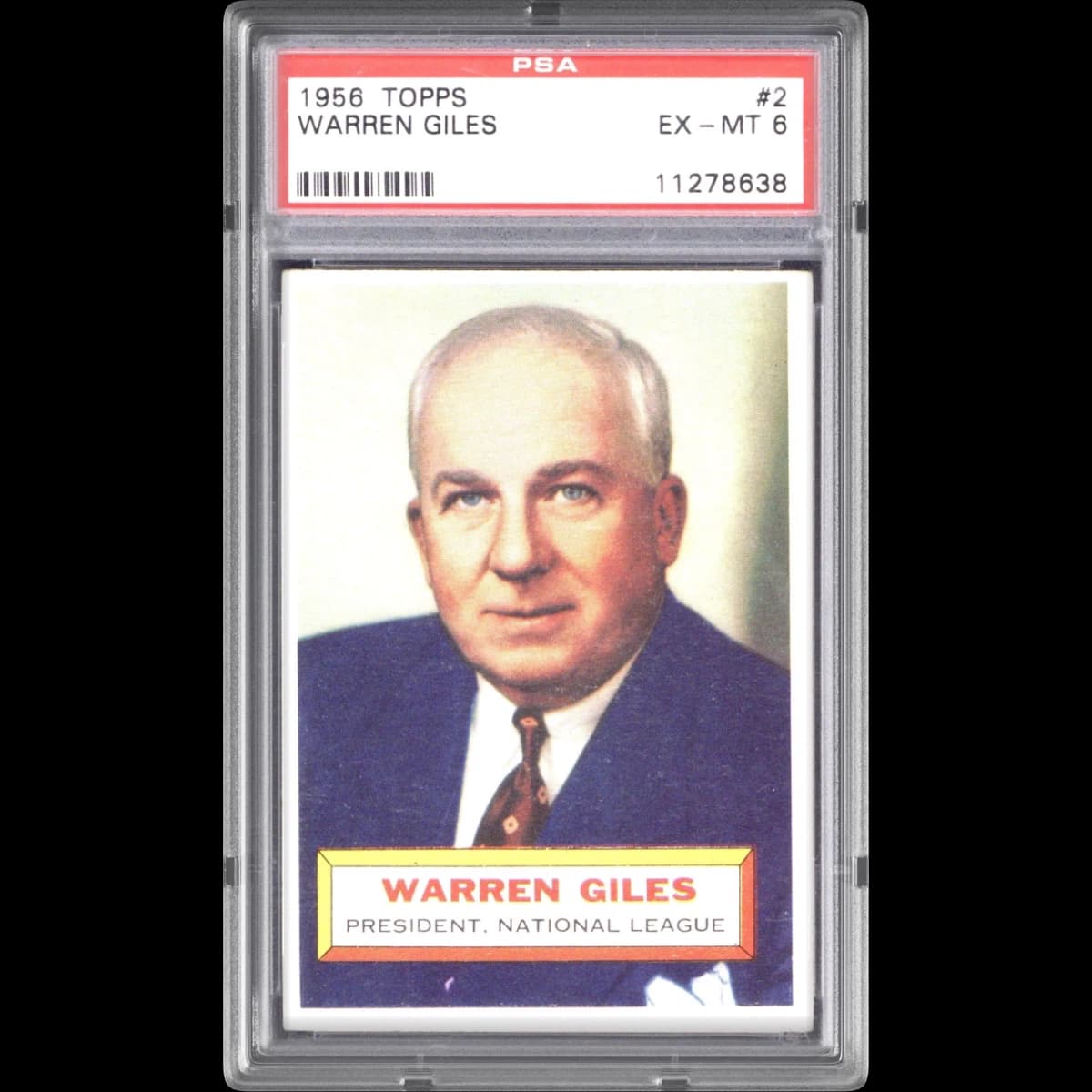 1956 Topps #2 Warren Giles - White Back (PSA 6 EX-MT)