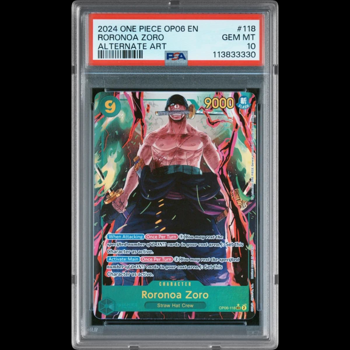 2024 One Piece OP06-Wings of the Captain #118 Roronoa Zoro - Alternate Art (PSA 10 GEM MINT)