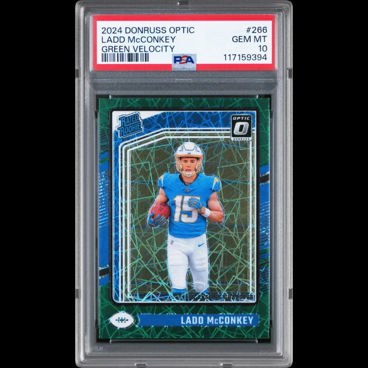 2024 Panini Donruss Optic #266 Ladd McConkey - Green Velocity (PSA 10 GEM MINT)