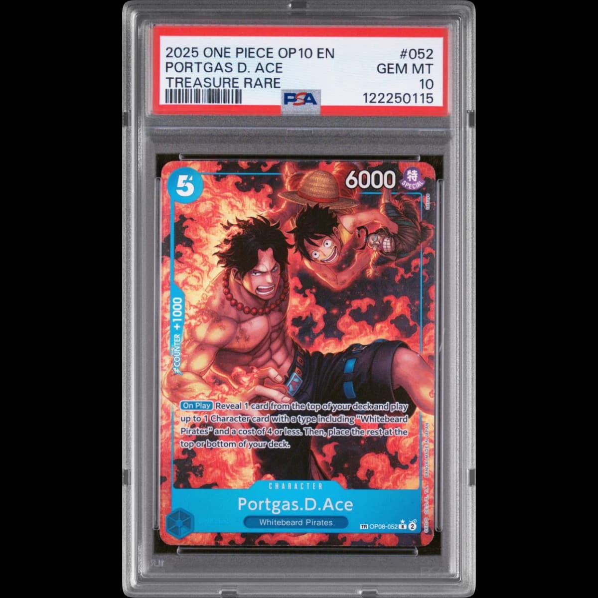 2025 One Piece OP10-Royal Blood #052 Portgas D. Ace - Treasure Rare (PSA 10 GEM MINT)