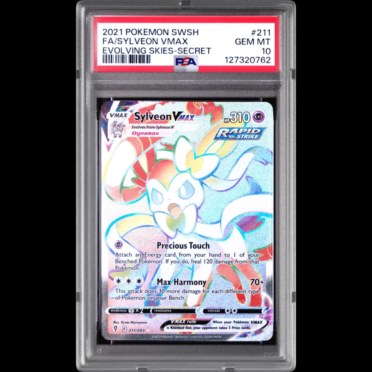 2021 Pokémon Sword & Shield Evolving Skies #211 Sylveon Vmax - Full Art Secret (PSA 10 GEM MINT)