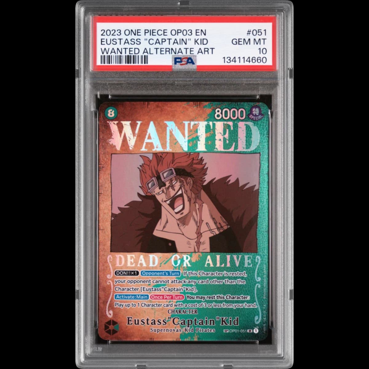 2023 One Piece Pillars of Strength #051 Eustass "Captain" Kid - Wanted Alternate Art (PSA 10 GEM MINT)