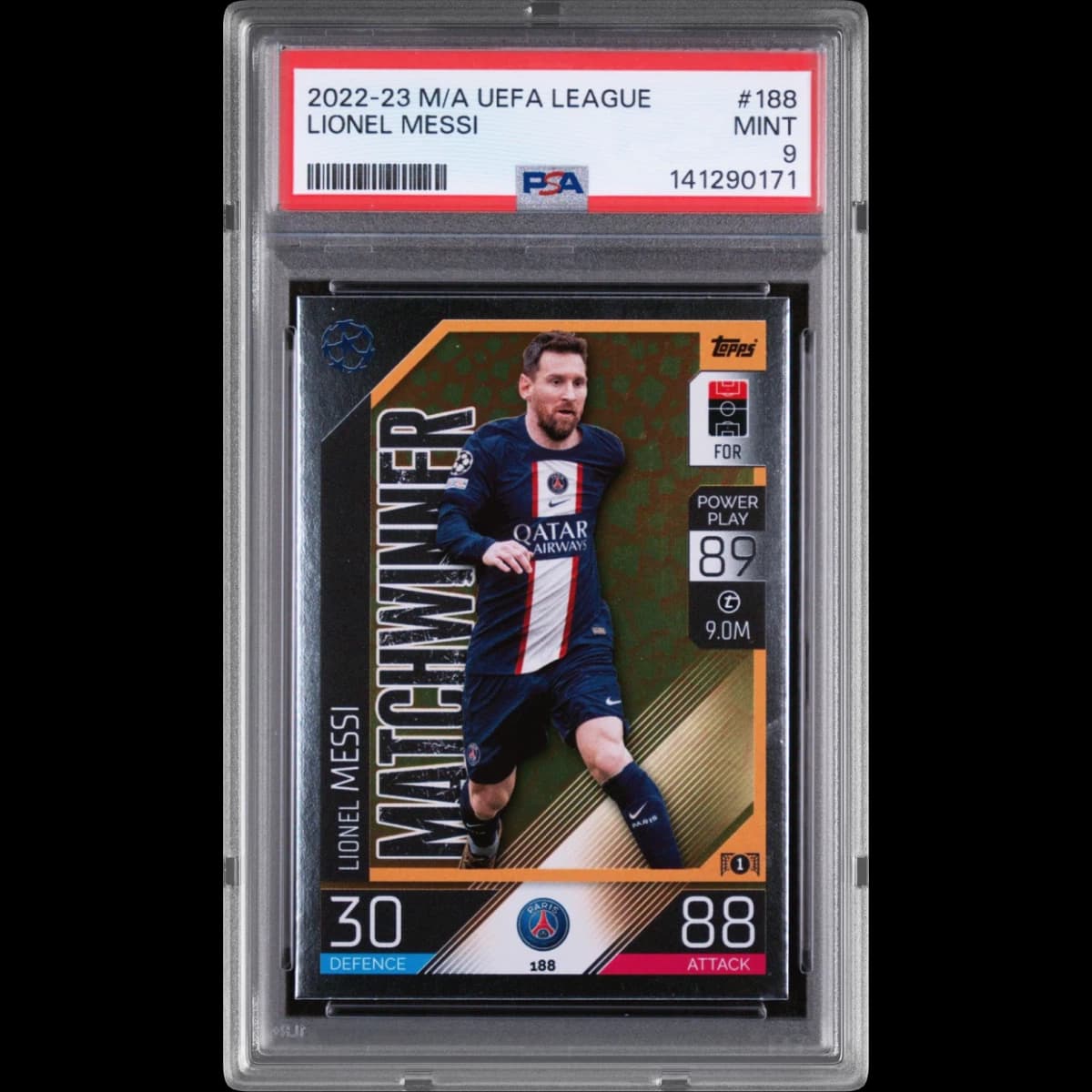 2022 Topps Match Attax UEFA League #188 Lionel Messi (PSA 9 MINT)