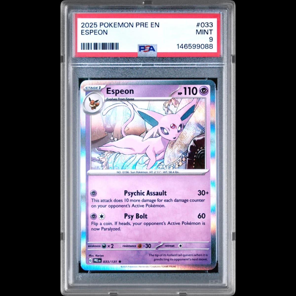 2025 Pokémon Pre EN-Prismatic Evolutions #033 Espeon (PSA 9 MINT)