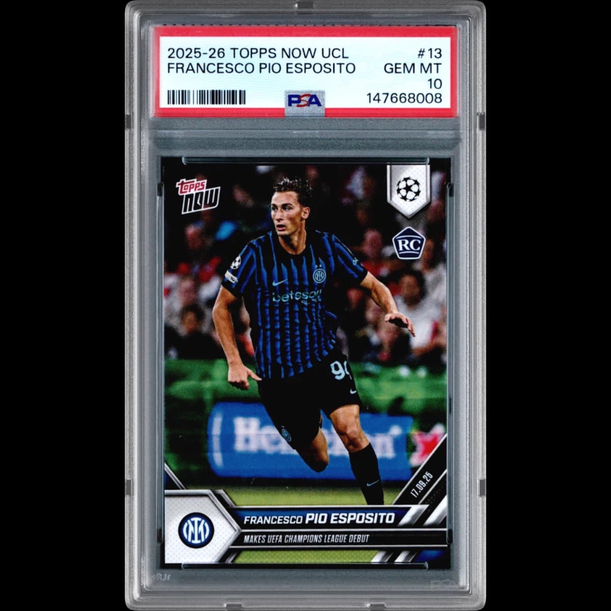 2025-2026 Topps Now UEFA Champions League #13 Francesco Pio Esposito (PSA 10 GEM MINT)