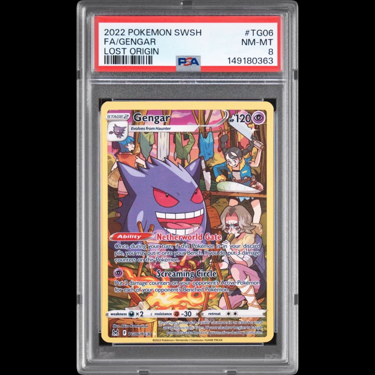 2022 Pokémon Sword & Shield Lost Origin #TG06 Gengar - Full Art (PSA 8 NM-MT)