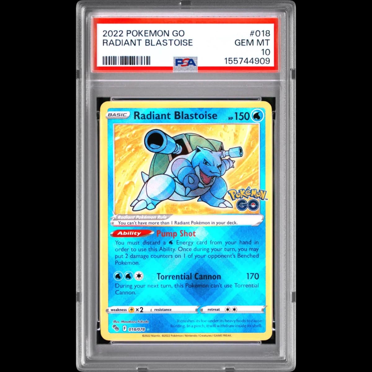 2022 Pokémon Go #018 Radiant Blastoise - Holo (PSA 10 GEM MINT)