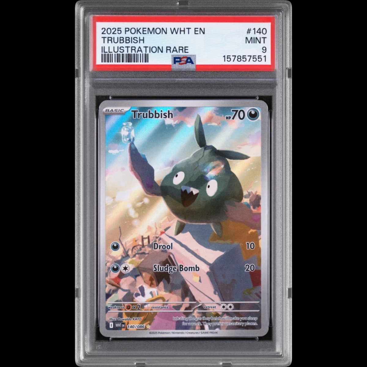 2025 Pokémon Wht EN-White Flare #140 Trubbish - Illustration Rare (PSA 9 MINT)