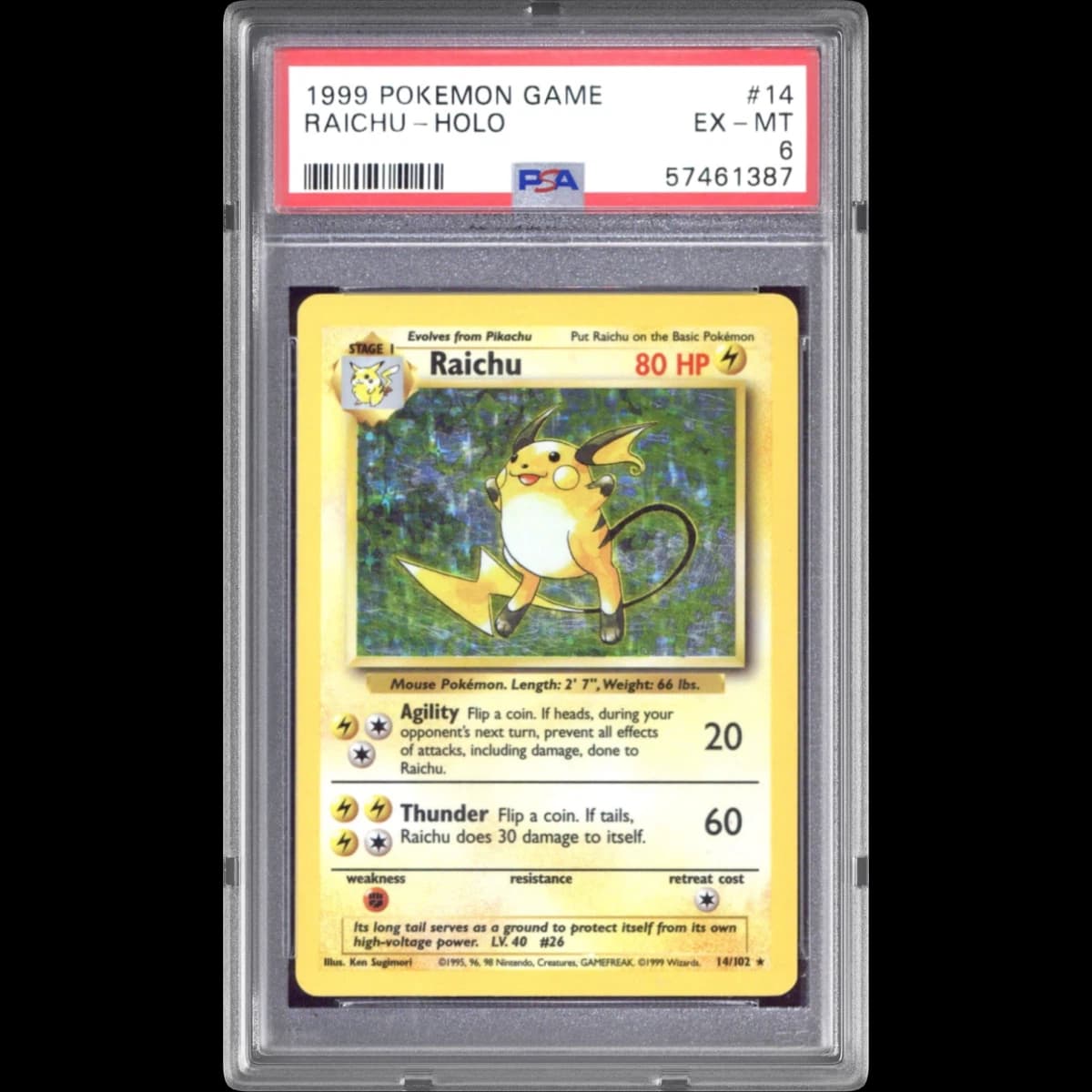1999 Pokémon Game #14 Raichu - Holo (PSA 6 EX-MT)