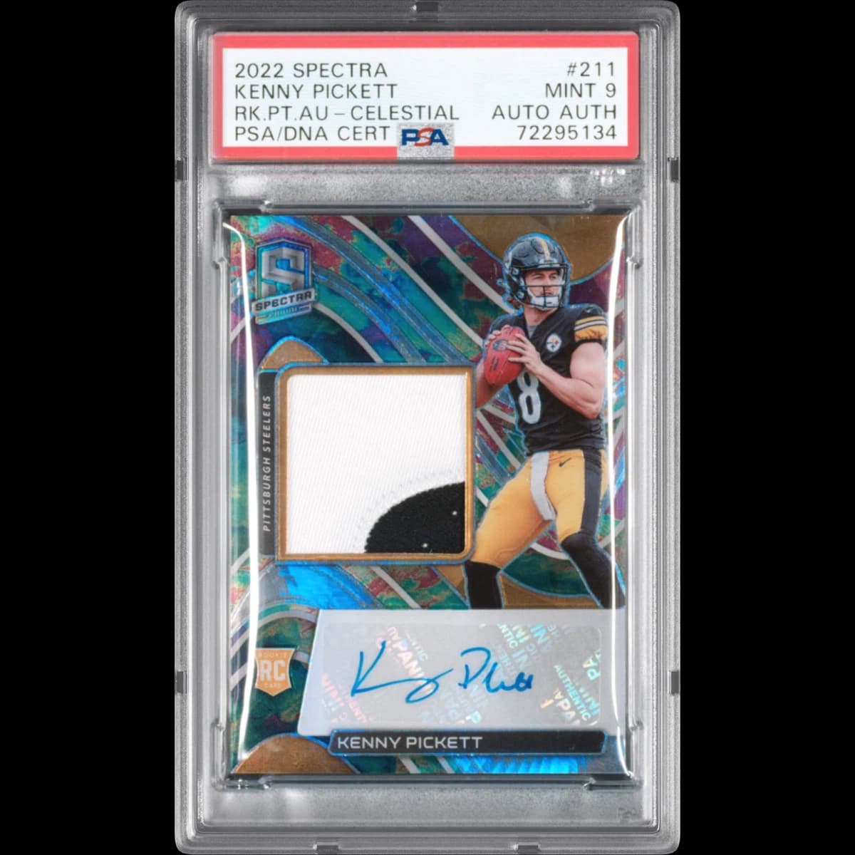 2022 Panini Spectra #211 Kenny Pickett - Rookie Patch Autograph-Celestial (PSA 9 MINT)