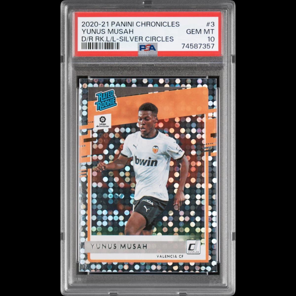 2020 Panini Chronicles Donruss Rated Rookies La Liga #3 Yunus Musah - Silver Circles (PSA 10 GEM MINT)