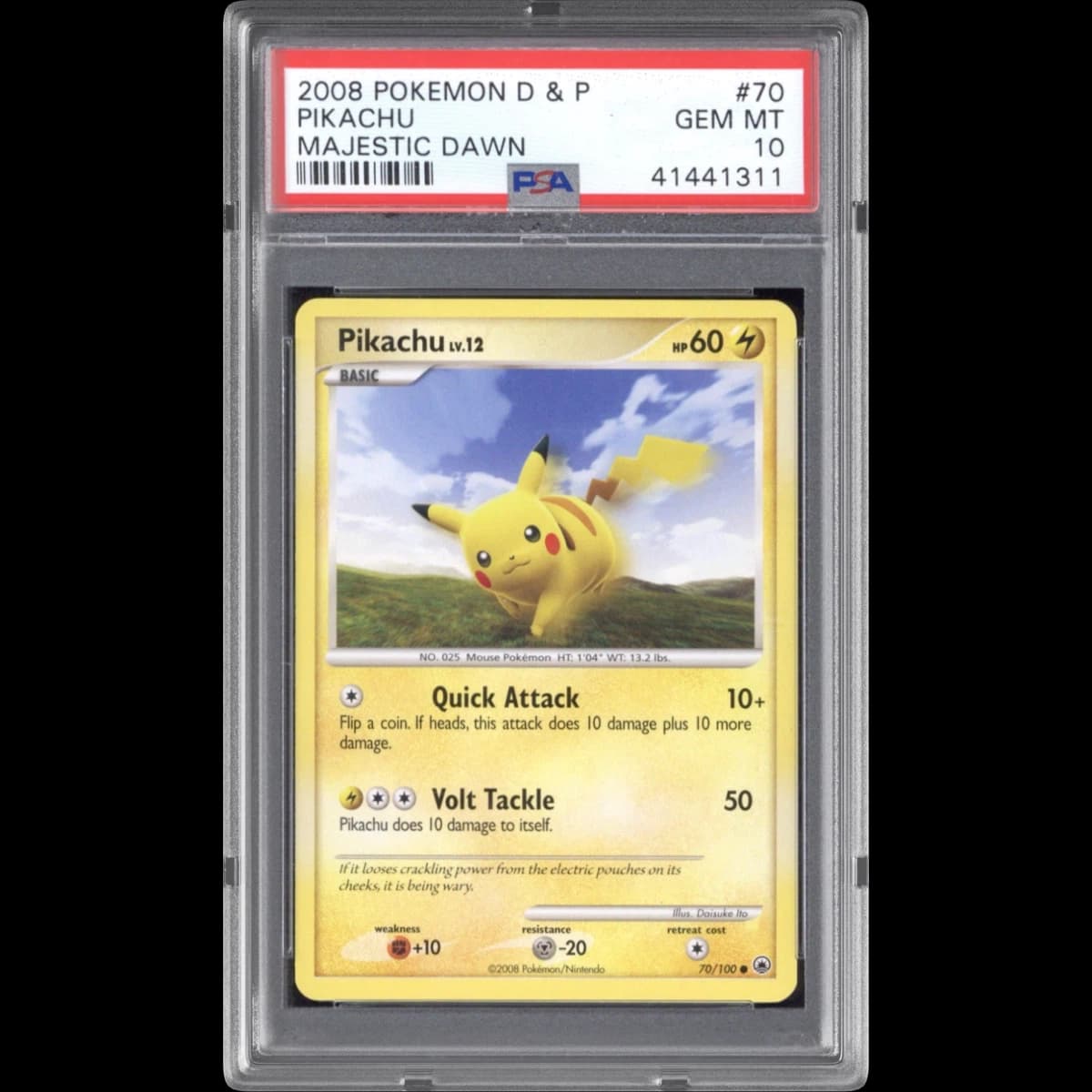 2008 Pokémon Diamond & Pearl Majestic Dawn #70 Pikachu (PSA 10 GEM MINT)
